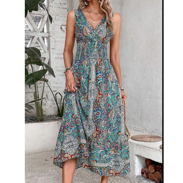 Dresses Women's Clothing Crossborder Dress High Waist Sleeveless V Neck Bohemian
