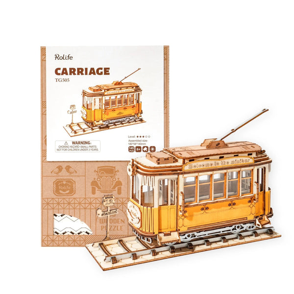 Puzzles Robotime Rolife Vintage Tramcar Model 3D Wooden Puzzle Toys For Children Kids Ad