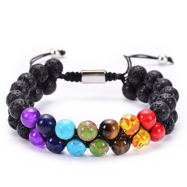Veile Studios Natural Tiger Eye Stone Lava Double Row Bracelets