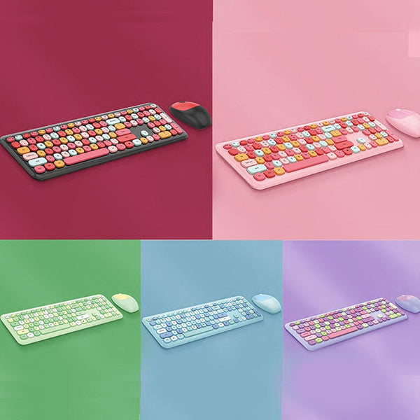 Bluetooth Keyboard Mouse Combo Set Retro Design Portable Wireless Green Keyboards & Keypads