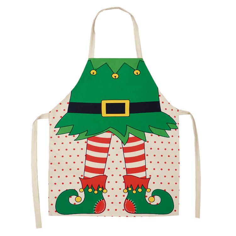Christmas Santa Claus Kitchen Home Apron Linen Polyester Cartoon Aprons