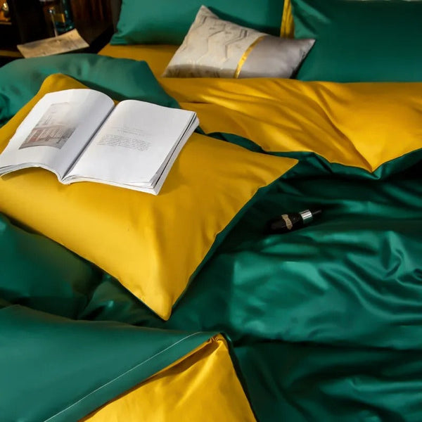 Deep Green Yellow Ultra Soft Egyptian Cotton Cover Full Size Set Sheets