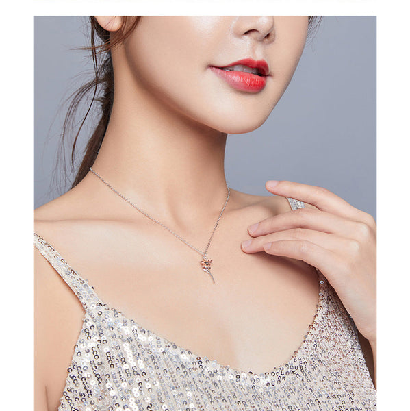 Rose Necklace Pendant S925 Pure Silver Flower Accessory Necklaces & Pendants
