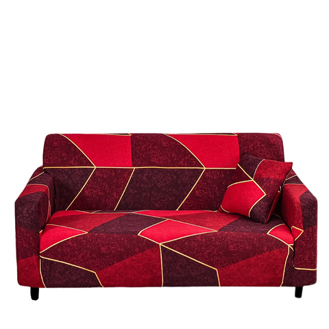 4 Seater Sofa Cover Red Geometric Style Elastic Stretchable Slipcover Slipcovers