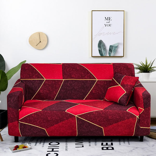 2 Seater Sofa Cover Red Geometric Style Protection For Living Room Chair Slipcover Slipcovers