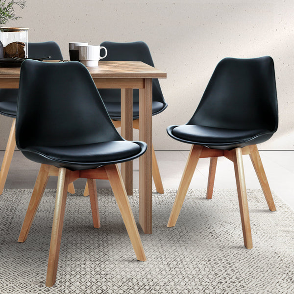 Artiss Set Of 4 Padded Dining Chair Black Dining Chairs