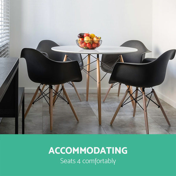 Artiss Dining Table 4 Seater Round Replica Dsw Eiffel Kitchen Timber White Dining Tables