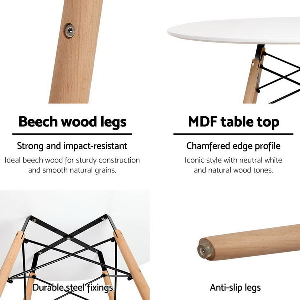 Artiss Dining Table 4 Seater Round Replica Dsw Eiffel Kitchen Timber White Dining Tables