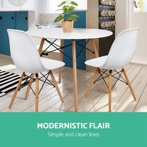 Artiss Dining Table 4 Seater Round Replica Dsw Eiffel Kitchen Timber White Dining Tables