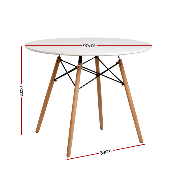 Artiss Dining Table Round 4 Seater Replica Tables Cafe Timber White 90Cm Dining Tables
