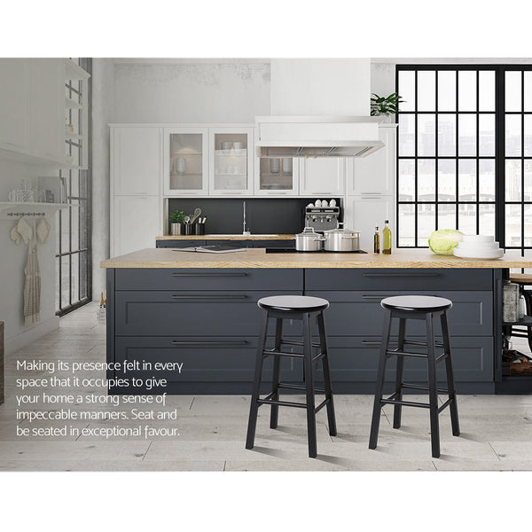 Benches Bar Stools Artiss Set Of 2 Beech Wood Backless Bar Stools Black