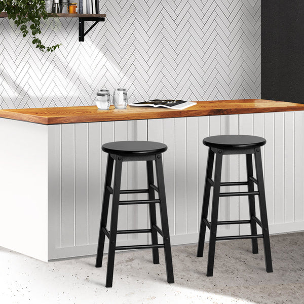 Benches Bar Stools Artiss Set Of 2 Beech Wood Backless Bar Stools Black