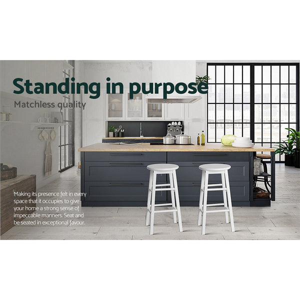 Artiss Set Of 2 Beech Wood Backless Bar Stools White Benches Bar Stools