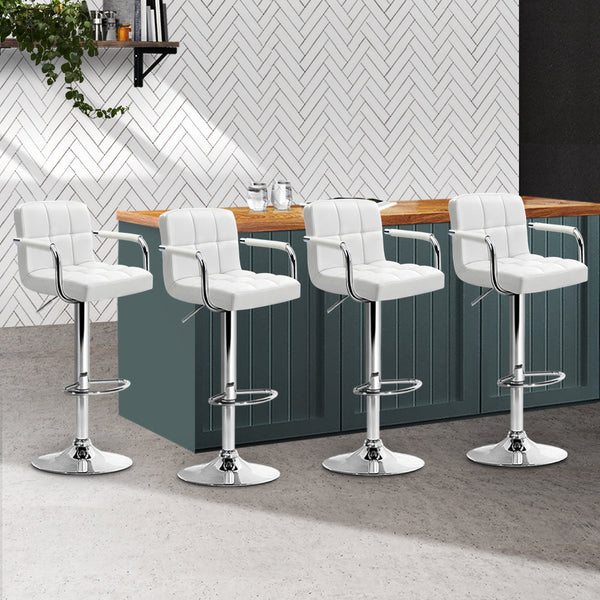 Artiss Set Of 4 Bar Stools Gas Lift Swivel Steel And White Benches Bar Stools