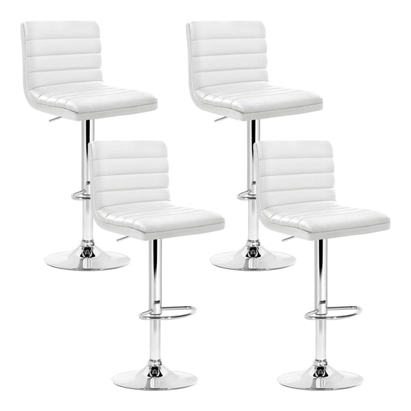 Artiss Set Of 4 Pu Leather Lined Pattern Bar Stools White And Chrome Benches Bar Stools