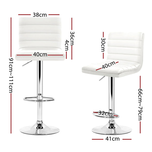 Artiss Set Of 4 Pu Leather Lined Pattern Bar Stools White And Chrome Benches Bar Stools