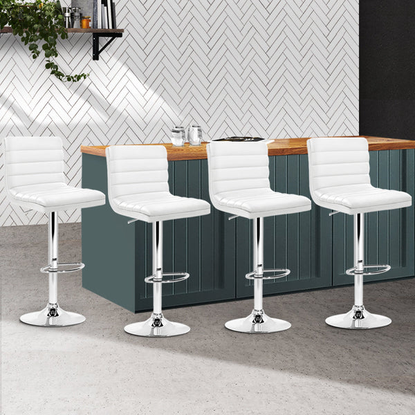 Artiss Set Of 4 Pu Leather Lined Pattern Bar Stools White And Chrome Benches Bar Stools