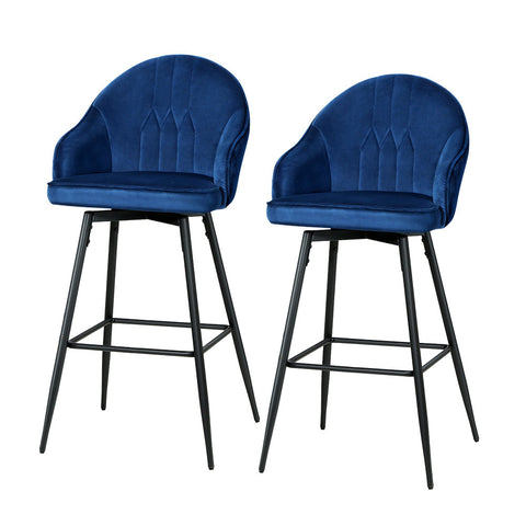 Artiss Set Of 2 Bar Stools Kitchen Dining Chairs Velvet Barstool Blue Mesial