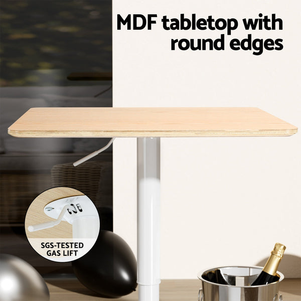 Artiss Bar Table Swivel Base Gas Lift Counter Dining 60Cm Square Pine Bar Tables