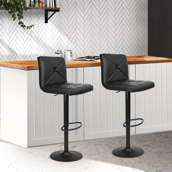 Artiss Set Of 2 Pu Leather Gas Lift Bar Stools Black Benches Bar Stools