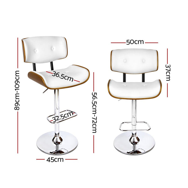 Artiss Set Of 2 Gas Lift Bar Stool White And Chrome Benches Bar Stools