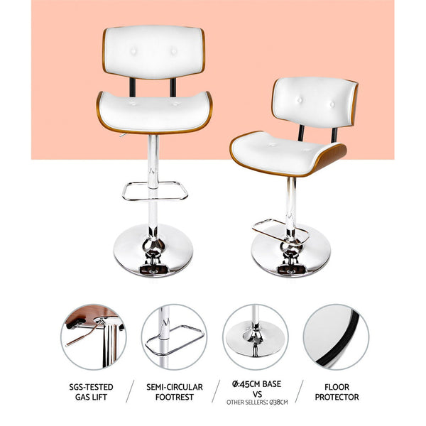 Artiss Set Of 2 Gas Lift Bar Stool White And Chrome Benches Bar Stools