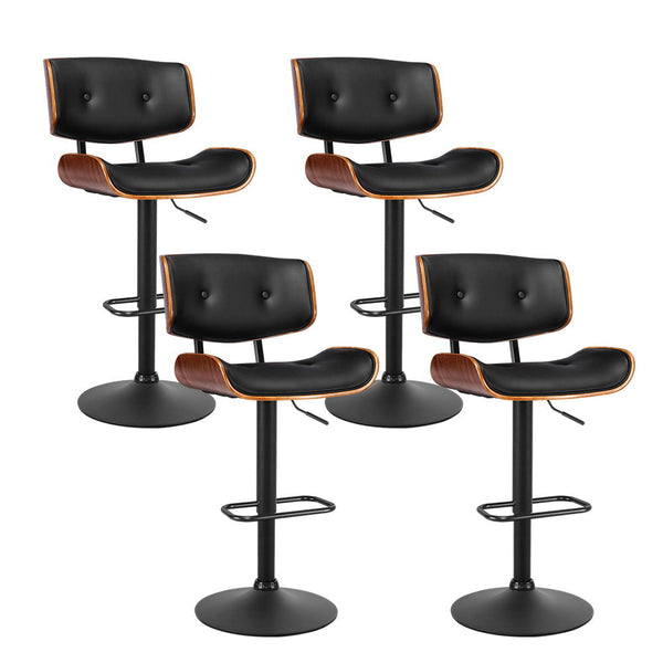 Artiss Set Of 4 Kitchen Bar Stools Gas Lift Chairs Swivel Barstool Leather Black Benches Bar Stools
