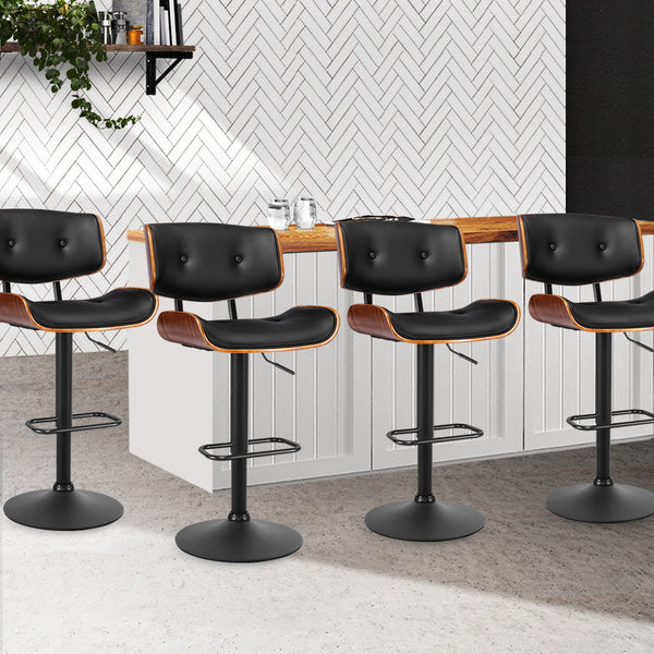 Artiss Set Of 4 Kitchen Bar Stools Gas Lift Chairs Swivel Barstool Leather Black Benches Bar Stools