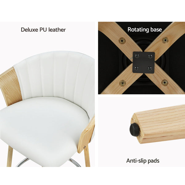 Artiss Set Of 2 Bar Stools Kitchen Chair Swivel Chairs Leather White Benches Bar Stools