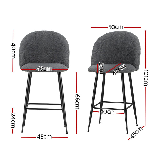 Artiss Set Of 2 Bar Stools Kitchen Dining Chair Chairs Sherpa Boucle Charcoal