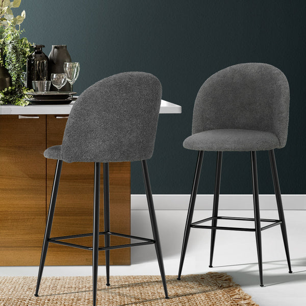 Artiss Set Of 2 Bar Stools Kitchen Dining Chair Chairs Sherpa Boucle Charcoal