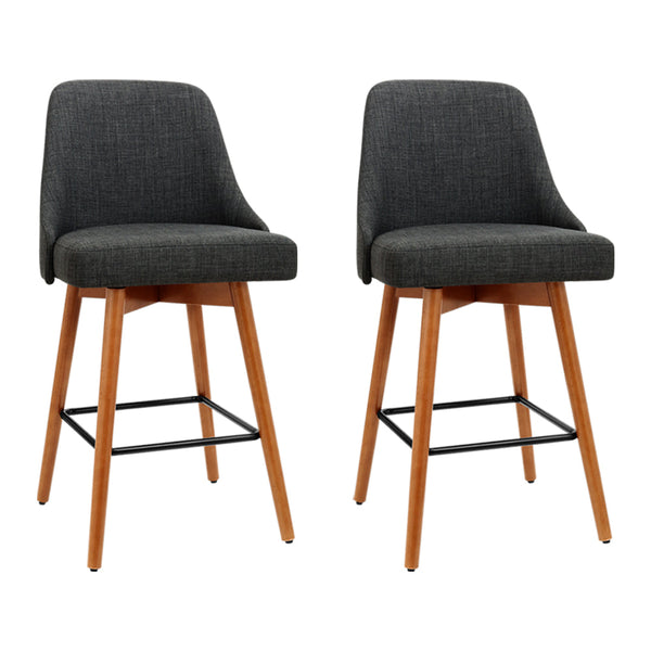 Artiss Set Of 2 Fabric Bar Stools Square Footrest Charcoal Benches Bar Stools