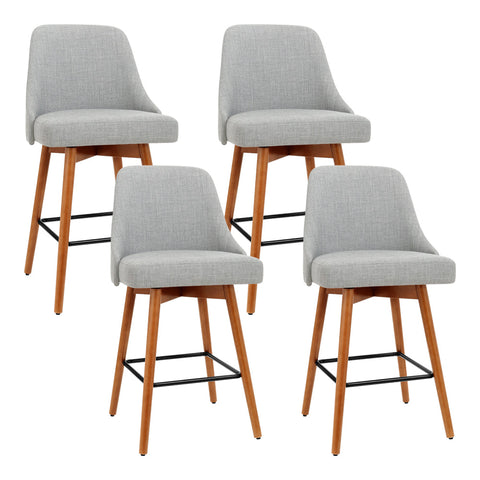 Benches Bar Stools Artiss Set Of 4 Wooden Fabric Bar Stools Square Footrest Light Grey