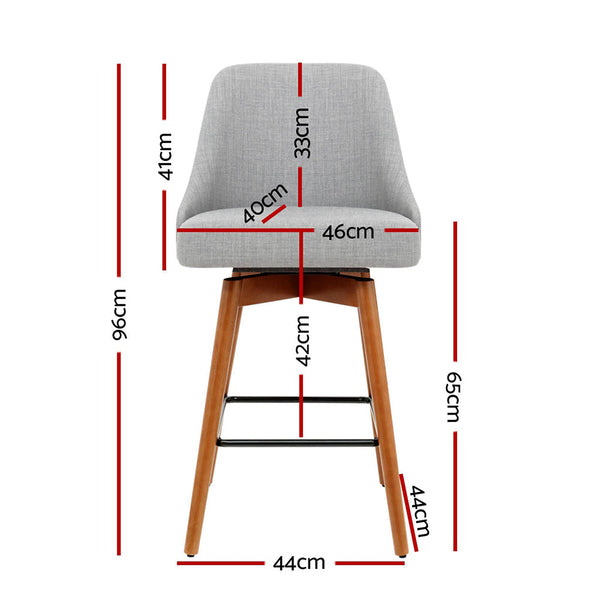Benches Bar Stools Artiss Set Of 4 Wooden Fabric Bar Stools Square Footrest Light Grey