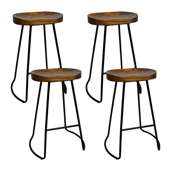 Artiss Set Of 4 Elm Wood Backless Bar Stools 65Cm Black And Dark Natural Benches Bar Stools