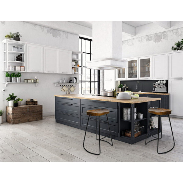 Artiss Set Of 4 Elm Wood Backless Bar Stools 65Cm Black And Dark Natural Benches Bar Stools