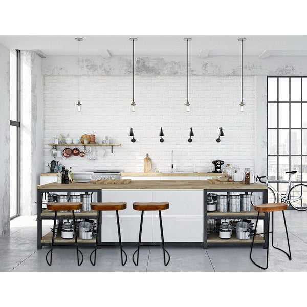 Artiss Set Of 4 Elm Wood Backless Bar Stools 65Cm Black And Dark Natural Benches Bar Stools