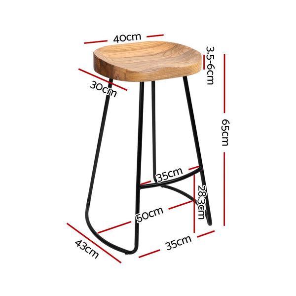 Artiss Set Of 2 Elm Wood Backless Bar Stools 65Cm Black And Light Natural Benches Bar Stools
