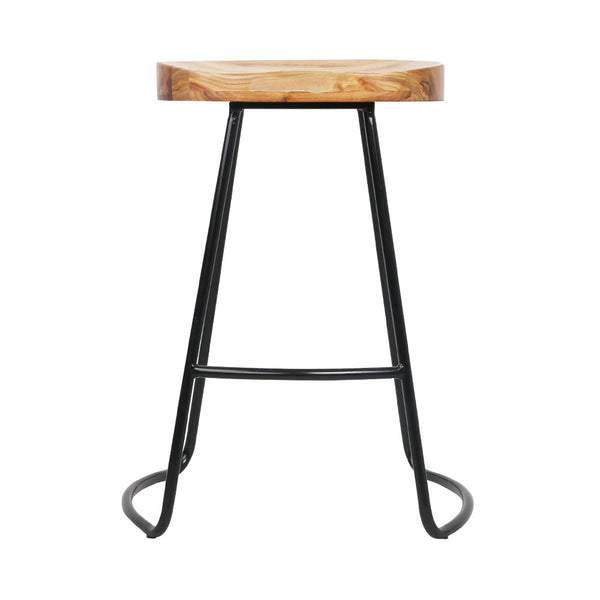 Artiss Set Of 2 Elm Wood Backless Bar Stools 65Cm Black And Light Natural Benches Bar Stools