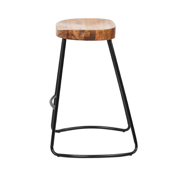Artiss Set Of 2 Elm Wood Backless Bar Stools 65Cm Black And Light Natural Benches Bar Stools