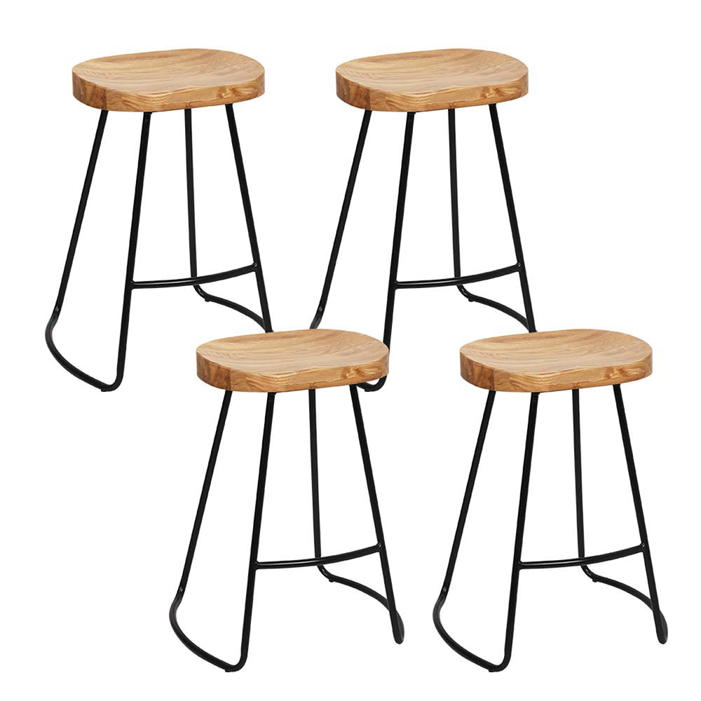 Artiss Set Of 4 Elm Wood Backless Bar Stools 65Cm Black And Light Natural Benches Bar Stools