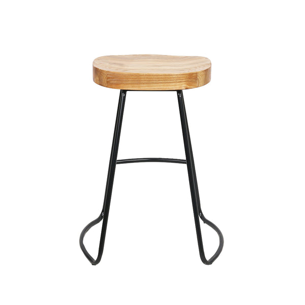 Artiss Set Of 4 Elm Wood Backless Bar Stools 65Cm Black And Light Natural Benches Bar Stools