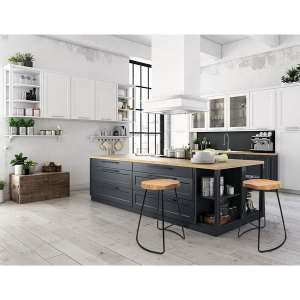 Artiss Set Of 4 Elm Wood Backless Bar Stools 65Cm Black And Light Natural Benches Bar Stools