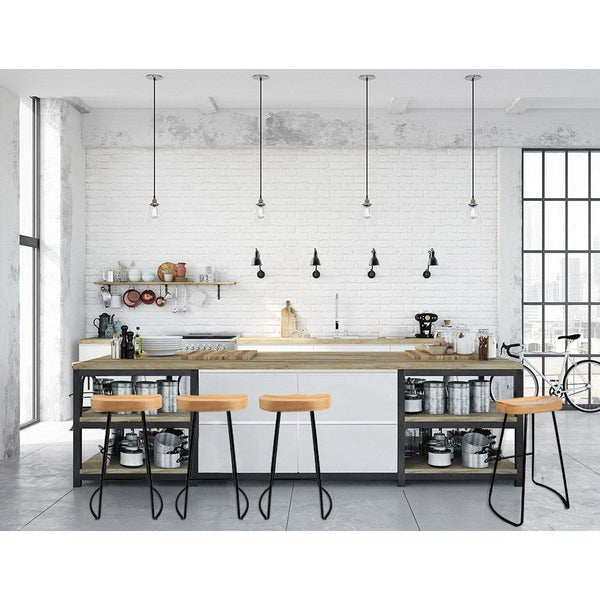 Artiss Set Of 4 Elm Wood Backless Bar Stools 65Cm Black And Light Natural Benches Bar Stools