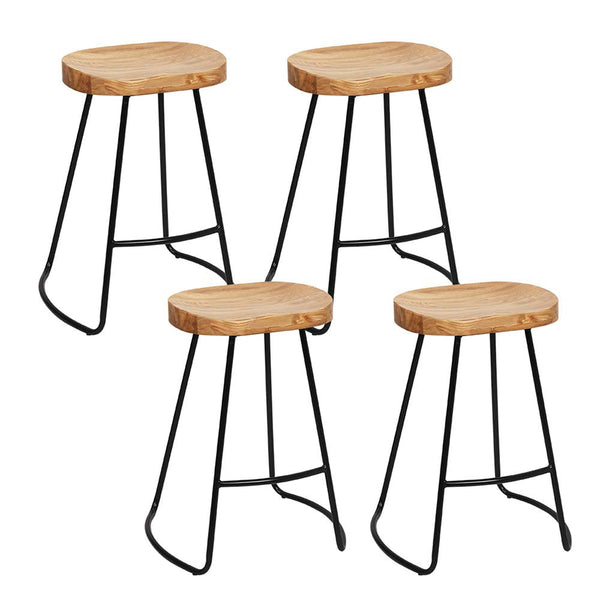 Artiss Set Of 4 Elm Wood Backless Bar Stools 75Cm Black And Light Natural Benches Bar Stools