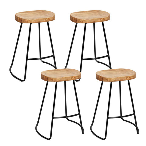 Artiss Set Of 4 Elm Wood Backless Bar Stools 75Cm Black And Light Natural Benches Bar Stools