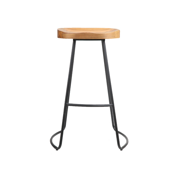 Artiss Set Of 4 Elm Wood Backless Bar Stools 75Cm Black And Light Natural Benches Bar Stools