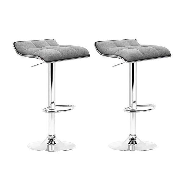 Artiss Set Of 2 Fabric Bar Stools Swivel Stools Grey Chrome Benches Bar Stools