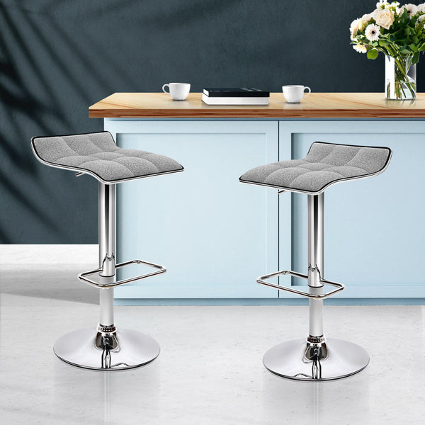 Artiss Set Of 2 Fabric Bar Stools Swivel Stools Grey Chrome Benches Bar Stools