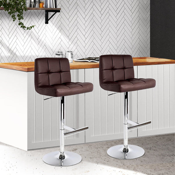 Artiss Set Of 2 Gas Lift Bar Stools Pu Leather Chocolate Brown Benches Bar Stools